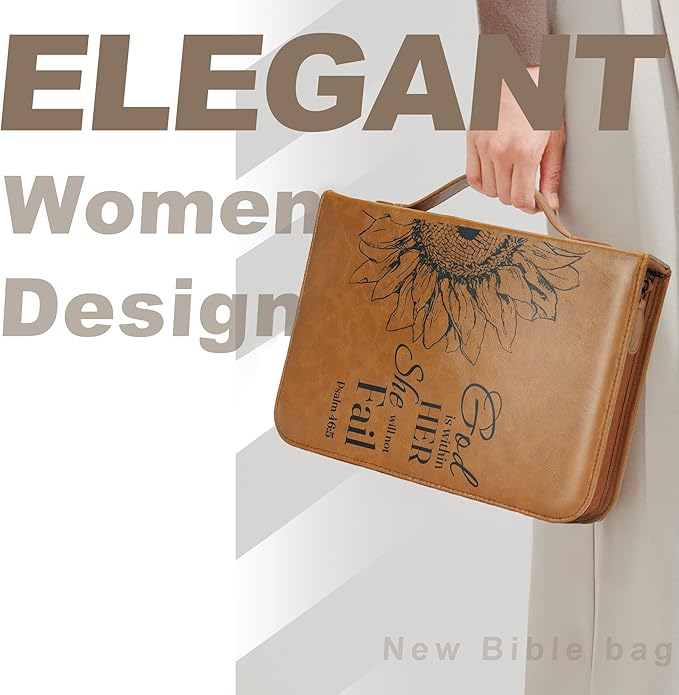 GUEER Bible Cover for Men, Bible Holder, Bible Cover Carrier Carrying Organizer Bag, Zipper and Pockets for Standard Size Bible, Gift for Men (NoLeather Flower)