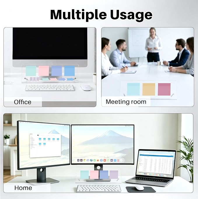 Monitor Memo Board Holder 14"x5", Office Organization Memo Holders for Computer Sticky Note Holder, Space-Saving Under Monitor, Movable & Reusable, Screen Saver for Office & Home Desktop Decor