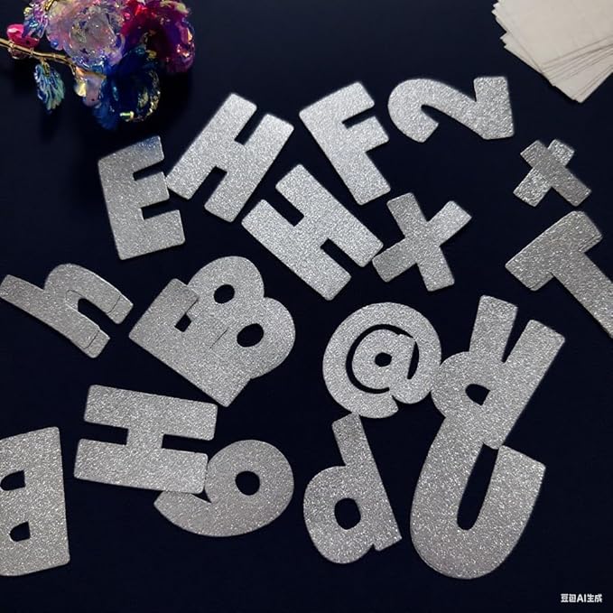 225Pcs Glitter Bulletin Board 4inch Letters with Adhesive Dots Punctuation Symbols Cutout for Classroom Numbers Alphabet School Display Decorating Supplies (Silver)
