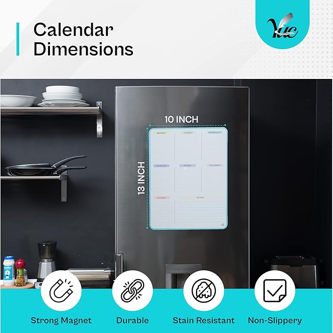 13x10 inch Dry Erase Magnetic Calendar - Whiteboard for Refrigerator