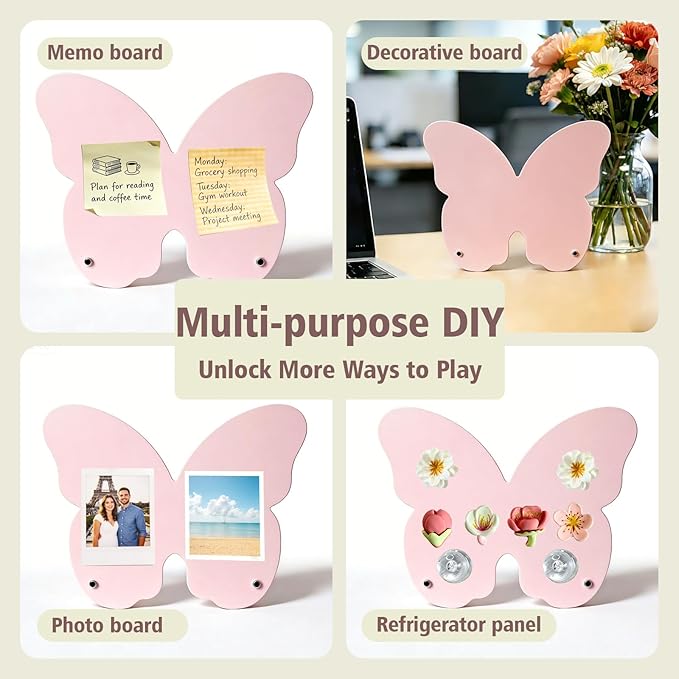 2 Pack Desk Magnet Board,Black Magnetic Board,Metal Magnetic Bulletin Board,Magnet Display Stand with Flower Pins for Home, School, Kitchen, Office (Pink)