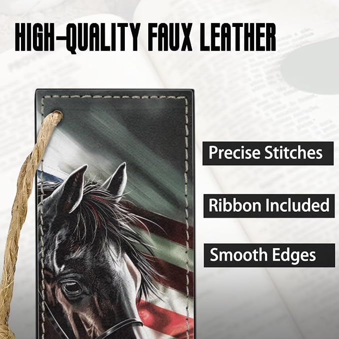 American Flag Horse Book Marks - 2PCS Leather Bookmarks for Women & Adults
