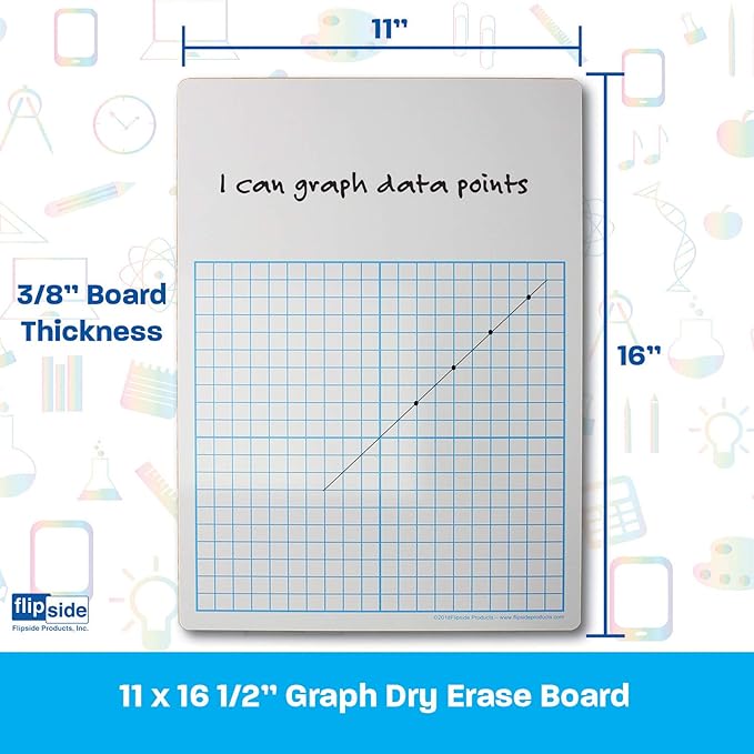 Flipside 1/2" Graph Dry Erase Board, 11" x 16" Single, White