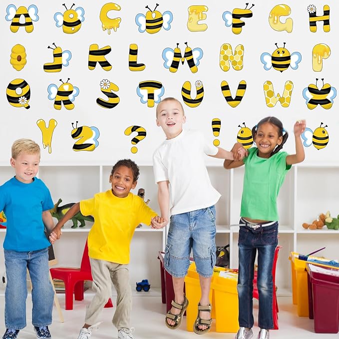 FYSUIMU 208Pcs Bee Bulletin Board Decoration Set Cute Honey Bee Alphabet Letters Paper Cutout for Back to School Classroom Window Wall Home Office Chalkboard Decor