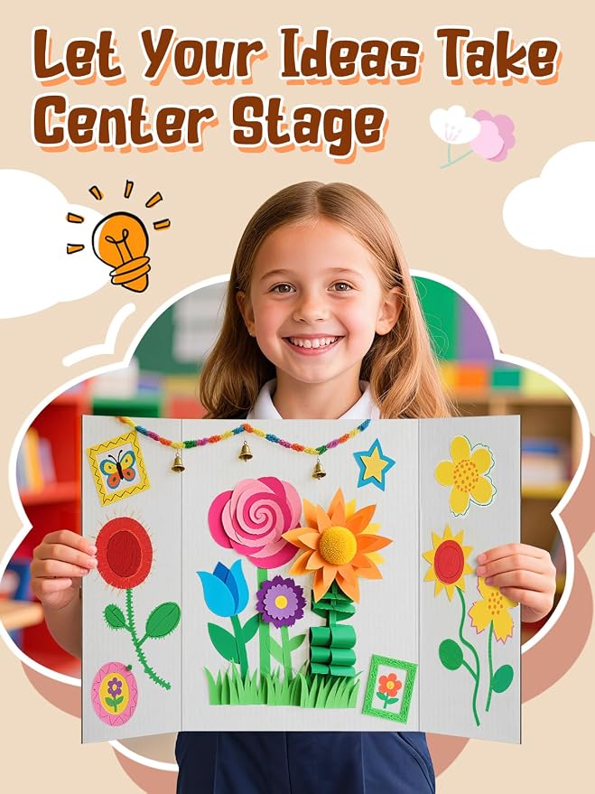 Cosweet 12 Pack Small Trifold Poster Board 21" x 14" - Premium Quality Thick White Presentation Boards for Science Fair School Project, Display Board for Classroom Business Supplies