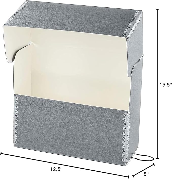 Lineco Archival Document Storage Box with Metal Edge, Acid-Free Gray Boxboard, Organize and Store Files, Prints, Photos, Jumbo-Sized Case 15.5" x 12.5" x 5" Wide, Pack of 2