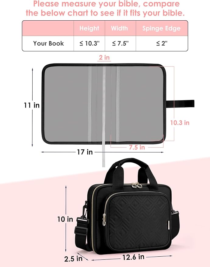 Heouvo Bible Cover Case for Women with No Bleed Highlighters Pens and Tabs, Large Bag Case with Add-On Book Cover, Study Supplies Journaling Kit
