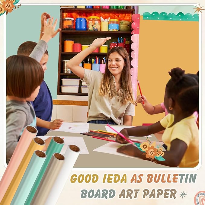 Skyygemm 6 Rolls Bulletin Board Paper Fade Resistant Colored Bulletin Board Paper Roll Bulk for Art Decor Drawing Craft Painting(4 x 8 ft,Bohemian)