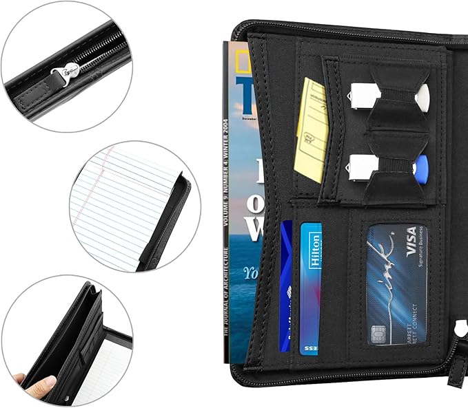 Junior Padfolio/Resume Portfolio Binder with Refillable Lined Notepad, A5 Padfolio Folder, Business Portfolio, Multi-Function Case, A5 Writing Pad Included,Black.