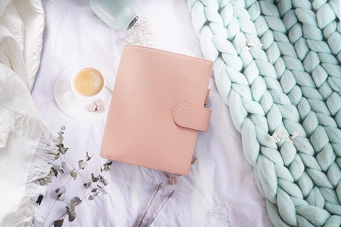 Moterm Personal Luxe Rings Planner - Genuine Leather Binder Organizer (30mm Ring, Pebbled-Dusty Rose)