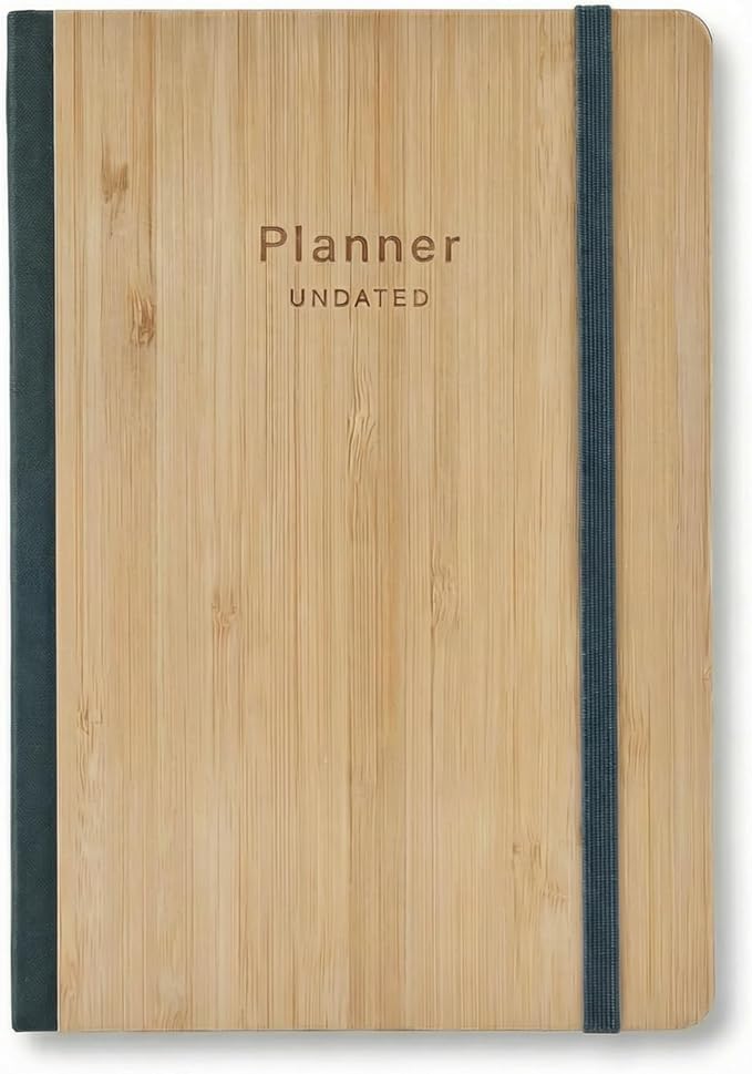 AUROPLANNER Bamboo Cover Undated Portable Planner Notebook – Daily, Weekly & Monthly Organizer, Lay-Flat A5 (5.7” × 8.3”), 100 GSM Paper, 160 Pages, 4-Month Layout (Green)