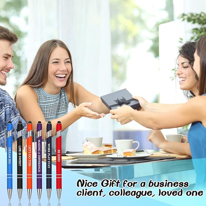 Zonon 12 Pcs Inspirational Pens Gift Set Funny Ballpoint Pen with Stylus Tip Motivational Graduation Gifts Bulk for Teacher Coworkers Nurse School Office Supplies(Rainbow Colors,Classic Style)