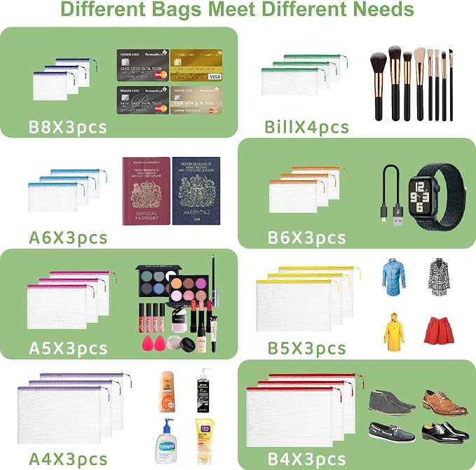 YOPCDJ 45pcs Mesh Zipper Pouch for Organization,Storage Pouches Colored PVC Travel Zipper Bags Clear Multipurpose Document Bags Suitable for Travel School Board Game and Office Supplies