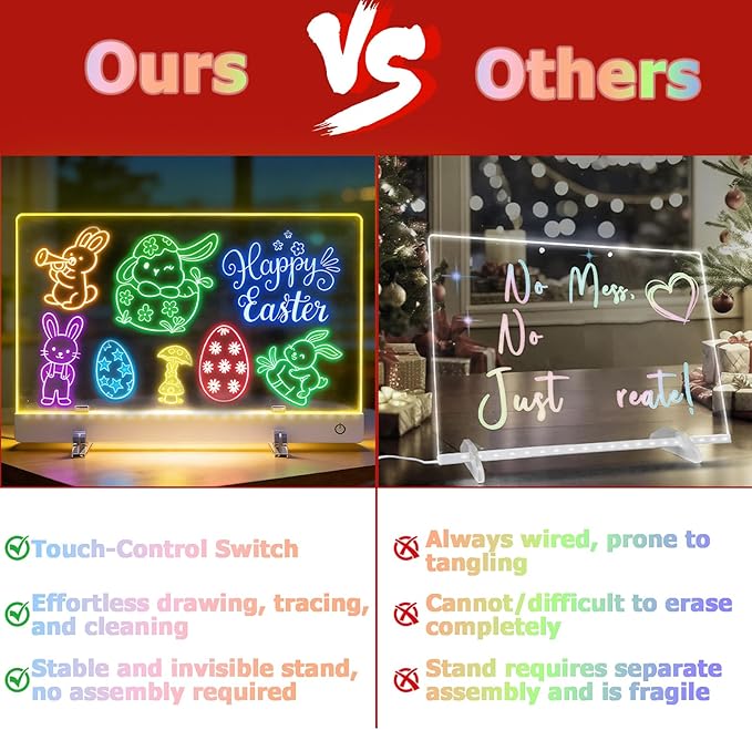 Rechargeable LED Drawing Board for Kids Dry Erase Board,16 inch Drawing Tablet, 7 Color Lights Up Acrylic DIY Custom Neon Sign for Mother's Day, Birthday Gift for Girls Teen 3-12 Year Old