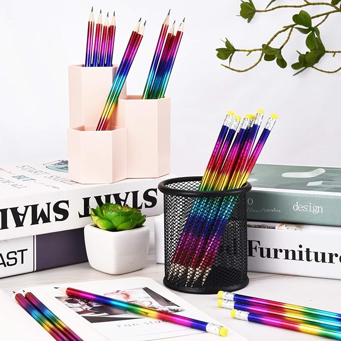 Outus 48 Pieces Rainbow Color Pencils Colorful Wood Pencils Bright Round with Eraser Top for Home Office School Classroom Supplies
