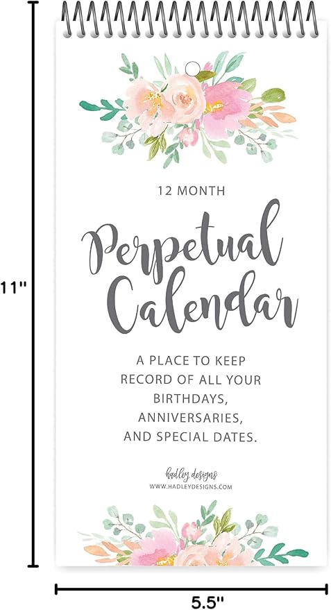 Hadley Designs Floral Perpetual Calendar for Birthdays and Anniversaries - Perpetual Birthday Calendar Wall Hanging, Birthday Calendars Book, Special Occasion Calendars, Celebration Tracker