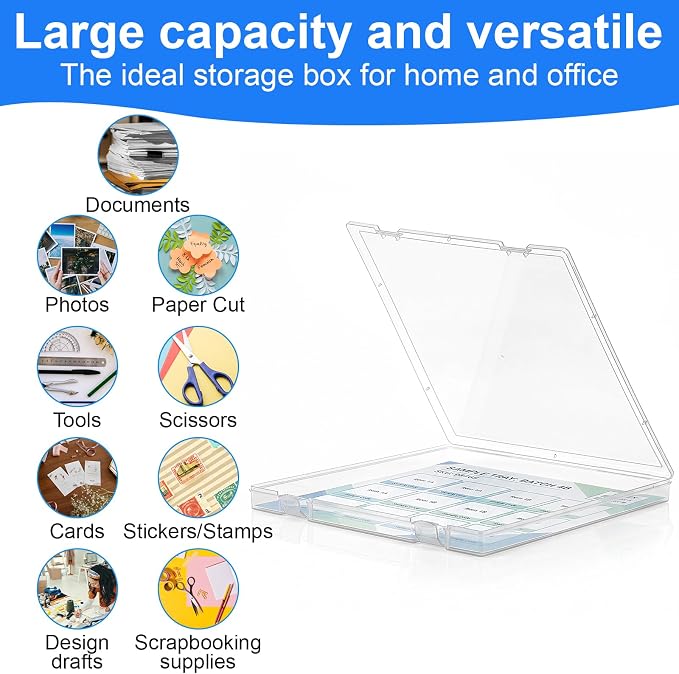 6 Pack 12x12 Scrapbook Paper Storage, Stackable Paper Storage Containers Plastic File Storage Organizer for Paper File, Photo, Art Craft Supply, Office Supply organization, Inner Size 12.2x12.2x0.85in