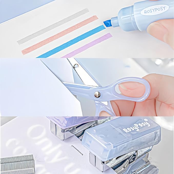 7PCS Office Supplies Kit - Mini Size for Portability, Set for Convenient and Efficient Office Work, Back to School, Mini Stationery Organizer Set: Compact Scissors, Hole Punch, Portable