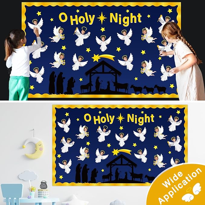 Christmas Nativity Religious Bulletin Board Set - Angel DIY Photo Craft Bulletin Board Classroom Decoration Nativity Scene Cutouts for School Church Chalkboard Wall Office Decor