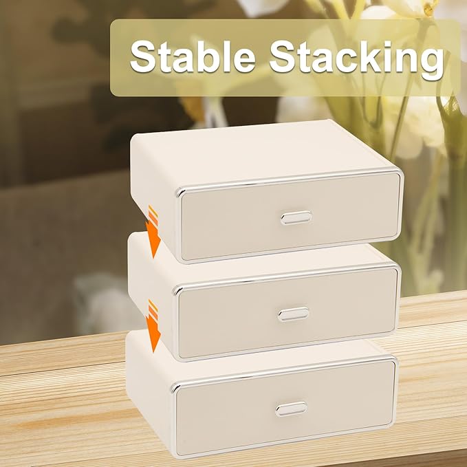 Clear Drawer Organizer Stackable Drawer Storage Makeup Organizer for Store Cosmetics and Skincares, Suitable for Vanity, Bathroom Home Organization-White