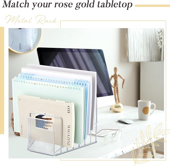 2 Pcs 7 Section Wire File Organizer for Desk, Metal Mesh Incline File Holder, Letter & Magazine Folder Rack, Desktop Paper Sorter for Home Office School (Silver)