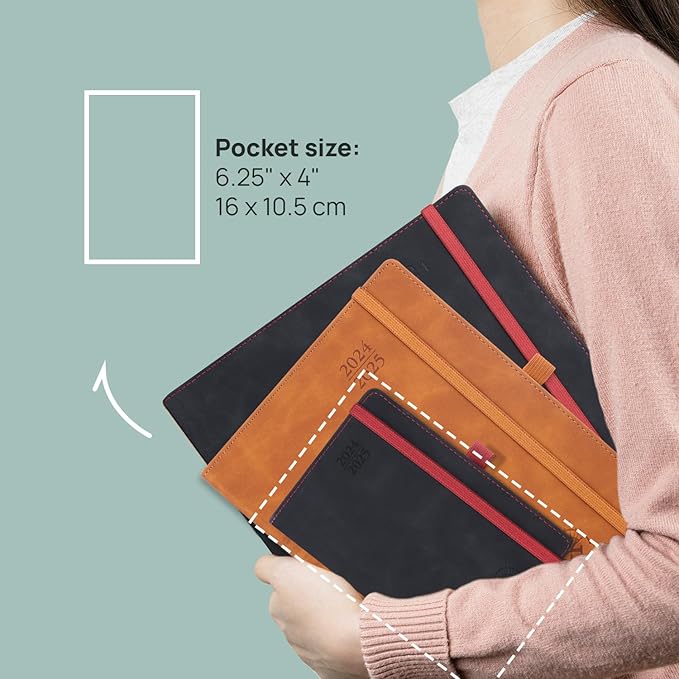 POPRUN Planner 2024-2025 Pocket Size (4'' x 6.25'') Mini Academic Calendar for Purse (July 2024 - June 2025) Weekly & Monthly Organizer for time Management, Leather Cover, Inner Pocket - Pink