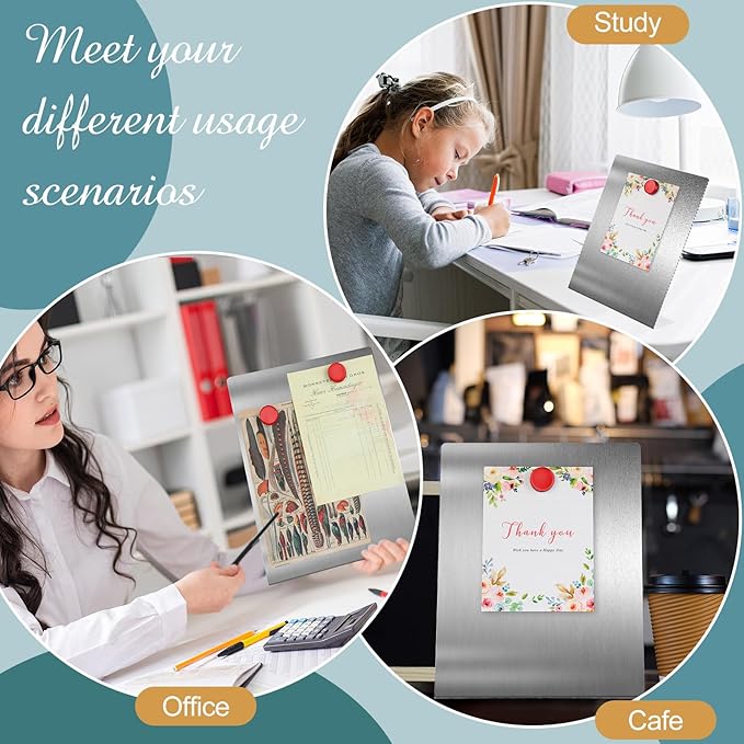 Fainne 2 Pcs Magnetic Bulletin Board with Easel Stand Mini Magnet Metal Tabletop Memo Display Board for Back to School Menu Table Office Supplies (Silver,11 x 8.5 Inches)