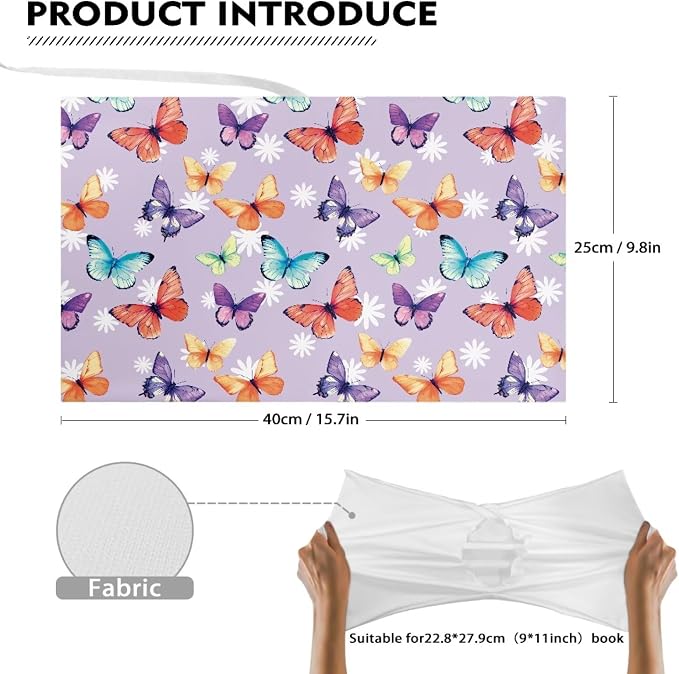 Dreaweet Colorful Butterfly Book Cover Sleeve Protector for Women Girls Stretchable Book Sleeve Protector Hardcover Book Socks Back to School Gifts
