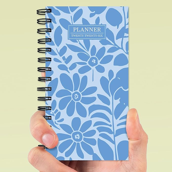 TF Publishing 2026 Blue Blooms Small Weekly Monthly Planner with 2-Page Monthly Calendar Grid, Weekly Planning Pages, and Lined Notes Section in Back - Mini Planner for Pocket or Purse - 3.5in x 6.5in