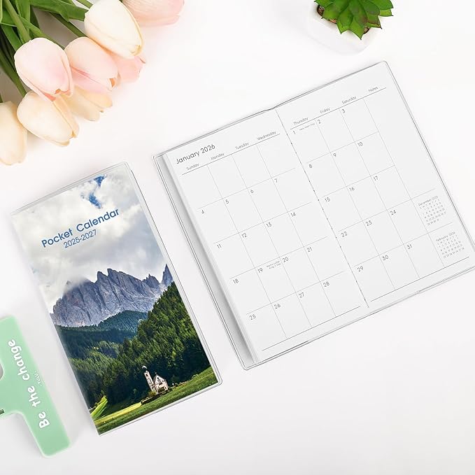 KONVINIT Pocket Calendar 2025-2027, Monthly Planner 2025-2027 - 3.7" x 6.7" - Runs from July 2025 Until December 2027, 2026 Pocket Calendar with PVC Cover for Organizing & Planning