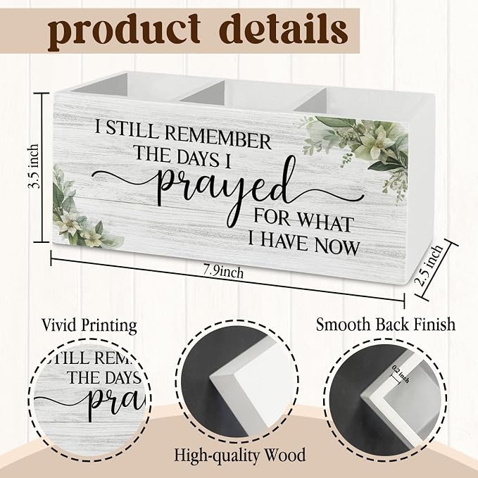 Inspirational Christian Pen Pencil Holder Organizer for Desk Accessories, Bible Verse Religious Wooden Box Sign Desk Decor for Home Office Decoration, Inspirational Christian Gifts for Women