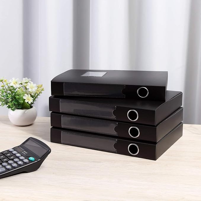 HUA JIE A4 Storage File Boxes Plastic Archives Cases with Lid, File Folder Organizer Document Filing Box for office, Letter Size Paper,31×4×24 cm, Black(Pack of 8)