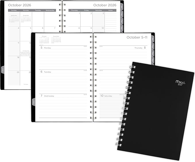 Mead 2027 Planner, Weekly & Monthly, 15-Month Oct-Dec, 5.5" x 8.5", Black (CRW4200527)