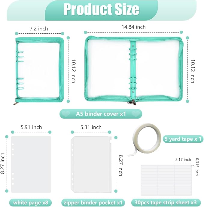 KEIFIN Press On Nail Storage Organizer Binder with 8 Insert Pages - A5 Size Reusable Fake Nail Swatch Collecting Book Polish Color Display Holder Container with Tape and Zipper Pocket (CYAN)