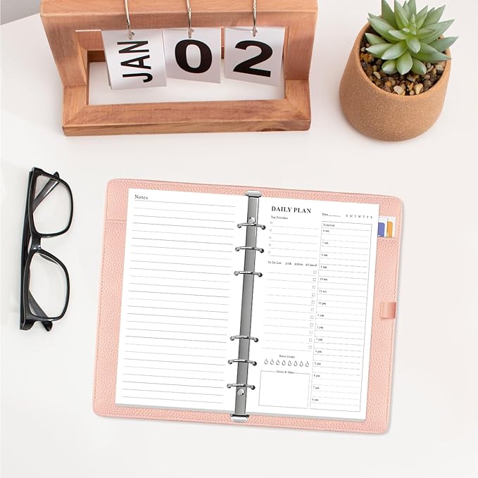 (2-Pack) A6 Undated Daily Planner Refill - To Do List for Filofax Personal Binders, 160 Sheets/320 Pages Planner and Lined Refill, 6-Hole Punched, 3.75" x 6.75"