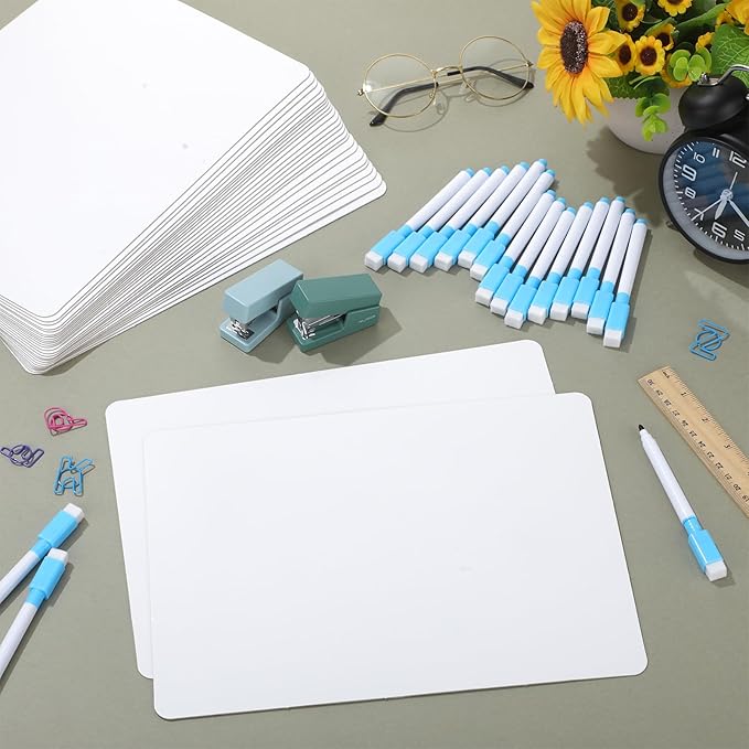 Fulmoon Dry Erase Lapboard Set with Markers Dry Erase Boards Classroom Pack Small White Board 9"X12" Mini Double Sided Whiteboard Set Lapboards for School Supplies(150 Pcs)
