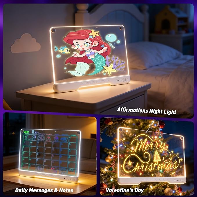 Rechargeable Led Drawing Board for Kids, 16.7" Portable Doodle Glow LED Note Board with 7 Colors, DIY Neon Art Dry Erase Light Up Drawing Pad, Perfect Christmas & Birthday Gifts for Girls Boys