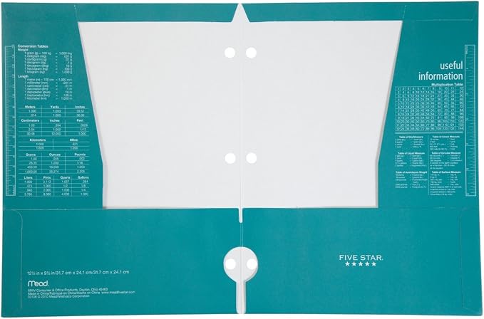 Five Star 4 Pocket Folder, 2 Pocket Folder Plus 2 Additional Pockets, Teal (72087)