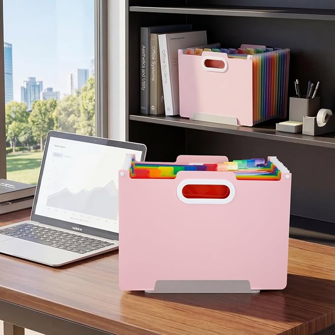 Comix Expanding File Folder, 13 Pockets Accordion File Organizer, Letter/A4 Size Document Organizer for Home Office School, Pink