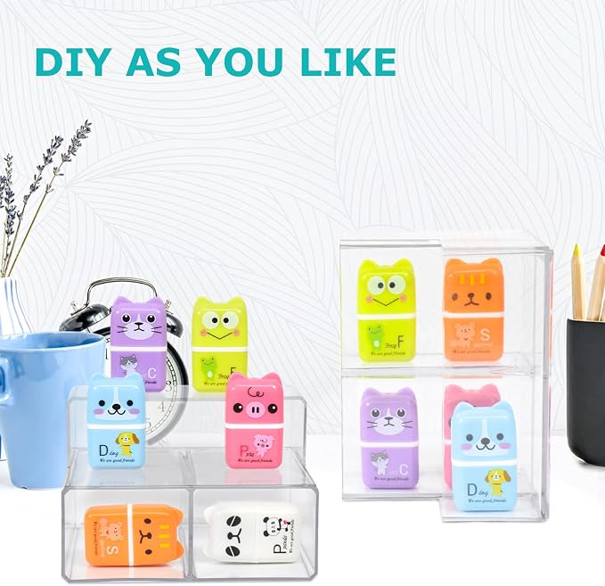 SAYEEC Acrylic Pen Holder Magnetic Dry Erase Marker Holder with 2 Magnet Sheets 3 Compartments Clear Desk Makeup Brush Organizer Pencil Cup Caddy for Fridge Whiteboard Lockers Cosmetic Office School