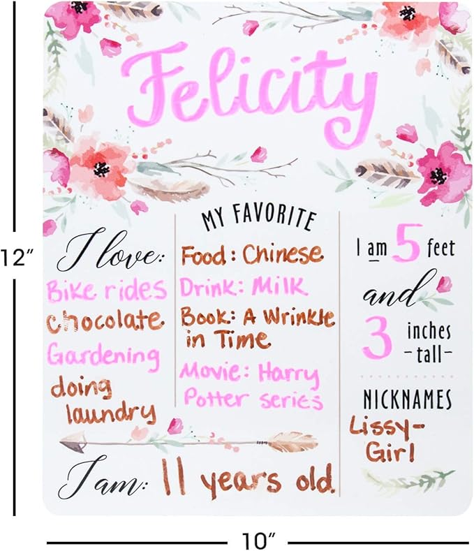 12" x 10" Boho Chic Birthday Sign/Milestone Whiteboard Style Photo Prop/Reusable Floral Dry Erase Board
