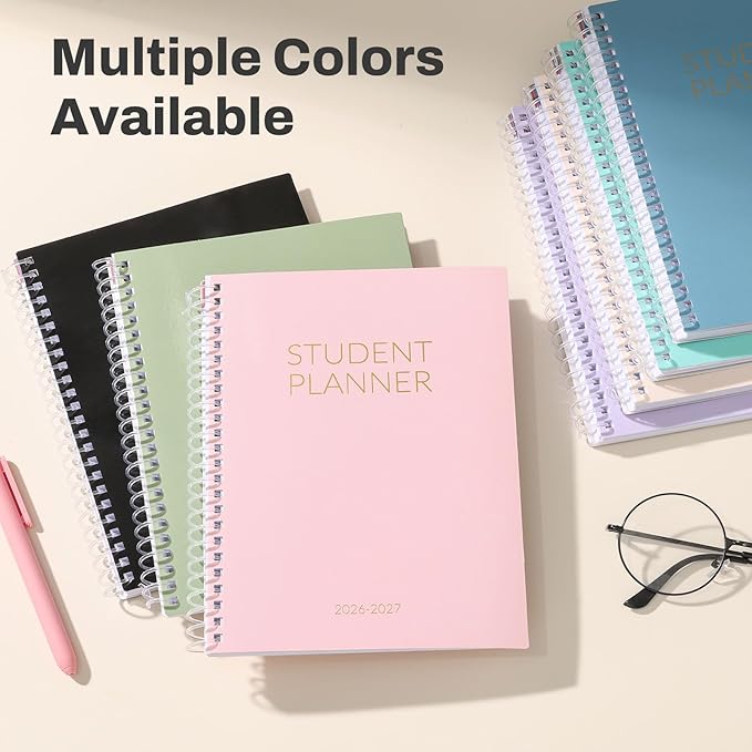 Student Planner 2026-2027, SUNEE Academic Weekly & Monthly Plan Book, Jul. 2026 - Jun. 2027, 6.5"×8.3" Middle & High School Planner, Lesson Plan Book with Week's Goals, Bookmark, Monthly Tabs, Beige