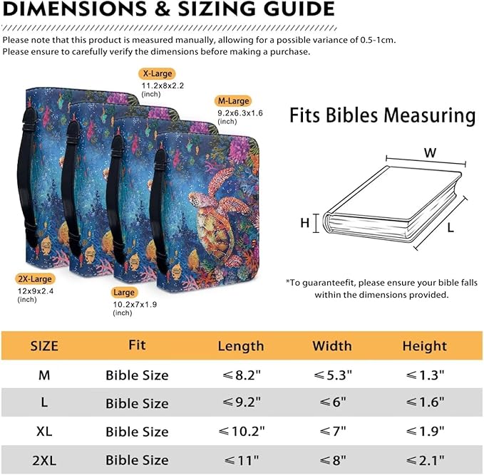 Sea Turtle Bible Cover Bible Case Girls Bible Bags Flower Print Bible Cover with Handles Carrying Book Case Church Bag Bible Study Accessories size:M
