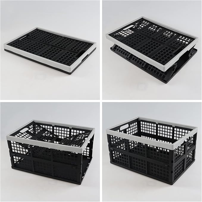 3-Pack 42 L Plastic Storage Collapsible Crate, Folding Plastic Stackable Utility Crate