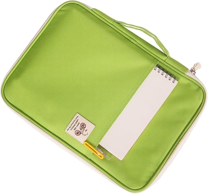 JAKAGO A4 Travel Portfolio Multifunctional Document Organizer Zippered Case for Office Supplies (green)