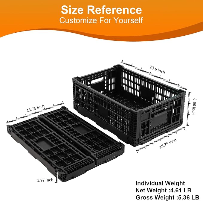 Collapsible Storage Bin Container,52 Liter Transfer heavy duty plastic storage box , Versatile Storage Basket milk crates (1)