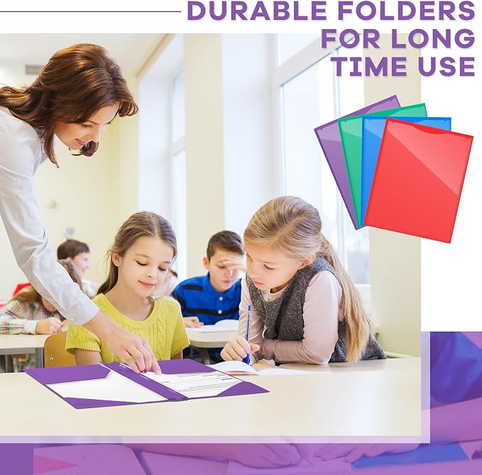 Henoyso 36 Pcs Plastic Folder with Clear Front Pocket and 3 Prong Plastic Folders with Card Slot Pocket Folders with Prongs for School Office (Multicolor)