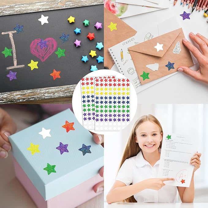 0.6 Inch Shiny Star Stickers,2016 Holographic Rainbow Small Star Stickers for Kids Reward, Behavior Chart, Student Planner and School Classroom Teacher Supplies