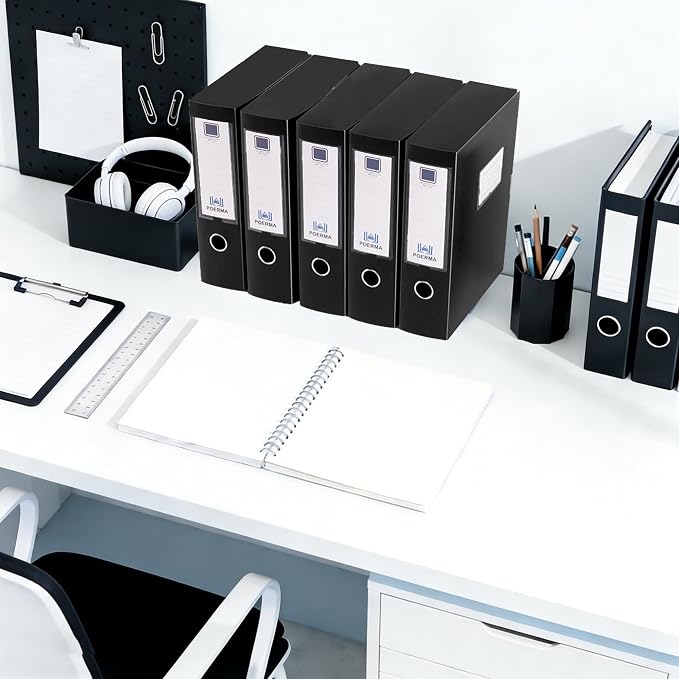 Storage File Boxes A4, 5 Pack Foldable Plastic Archives Cases with Lid, 30.8 x 23.5 x 7.5cm, Document File Folder Organizer Storage Filing Box for Office School, Black