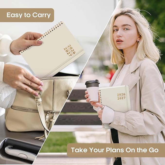 Academic Planner 2026-2027, Weekly and Monthly Calendar Planner Book, July 2026 – June 2027, Hardcover Organizer with Tabs, Perfect for Teachers, Students, Women & Men, A5 (6.4" x 8.5") - Beige